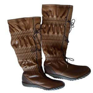 Sorel Firenzy Tall Winter Boots Womens Size 7 Ruched Brown Leather Pre-owned